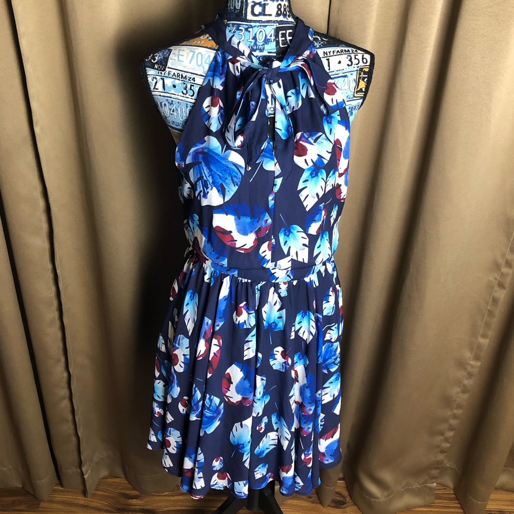 Lavand Floral Keyhole Lined Tank Top Dress with Tie Neck